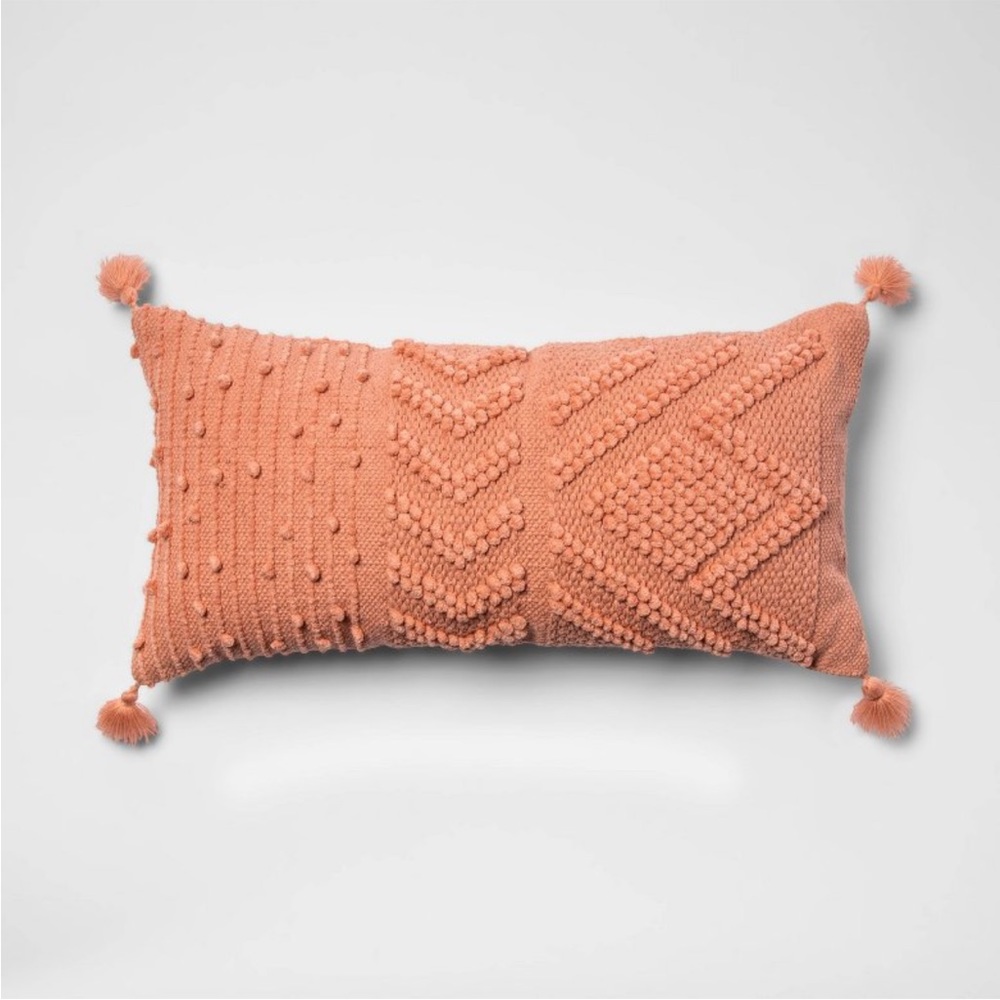 MOVING SALE! Textured Embroidered Blush Pink Throw Lumbar Pillow with Tassels